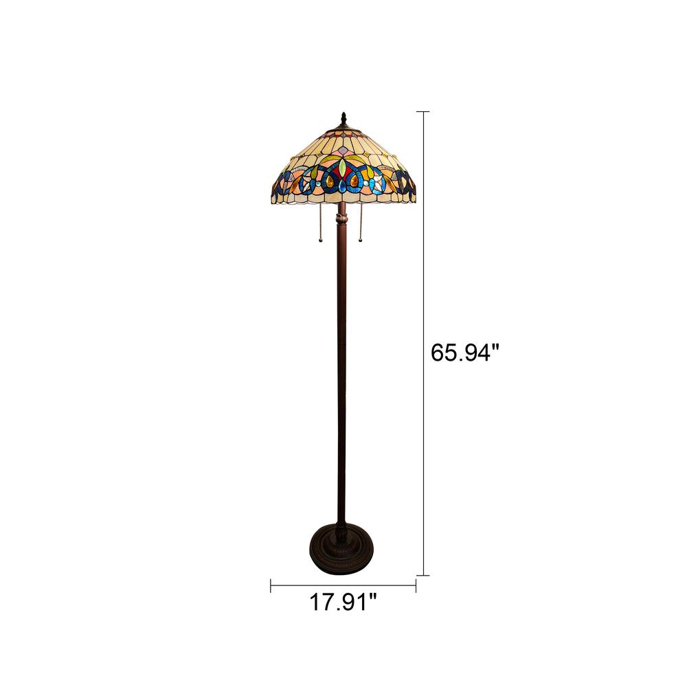 CHLOE Lighting SERENITY Victorian Tiffany-Style Dark Bronze 2 Light Floor Lamp 18" Wide. Picture 6