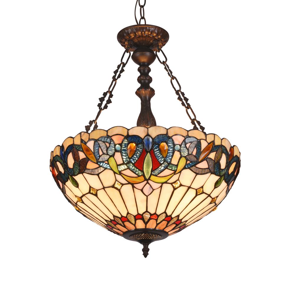 SERENITY Tiffany-style 3 Light Victorian Inverted Ceiling Pendant 18" Shade. Picture 5