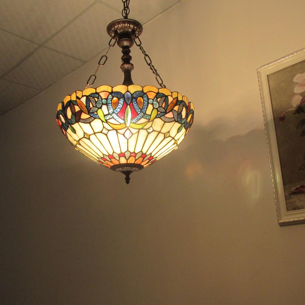 SERENITY Tiffany-style 3 Light Victorian Inverted Ceiling Pendant 18" Shade. Picture 2