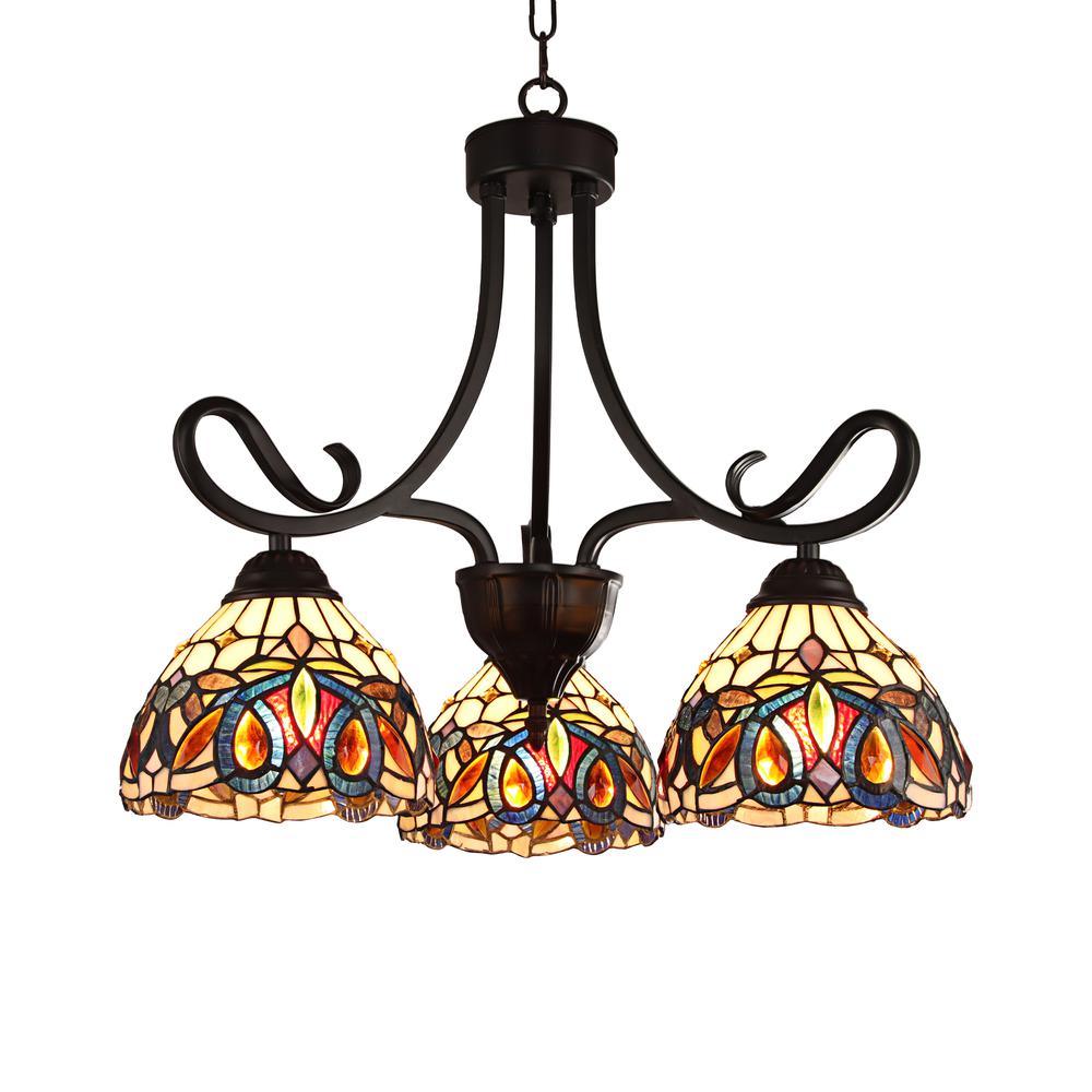 CHLOE Lighting SERENITY Victorian Tiffany-style Dark Bronze 3 Light Mini Chandelier 22" Wide. Picture 1