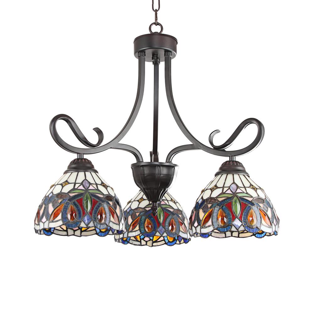 CHLOE Lighting SERENITY Victorian Tiffany-style Dark Bronze 3 Light Mini Chandelier 22" Wide. Picture 2
