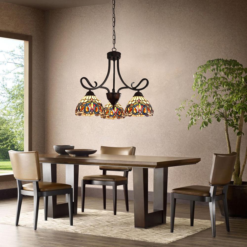 CHLOE Lighting SERENITY Victorian Tiffany-style Dark Bronze 3 Light Mini Chandelier 22" Wide. Picture 7