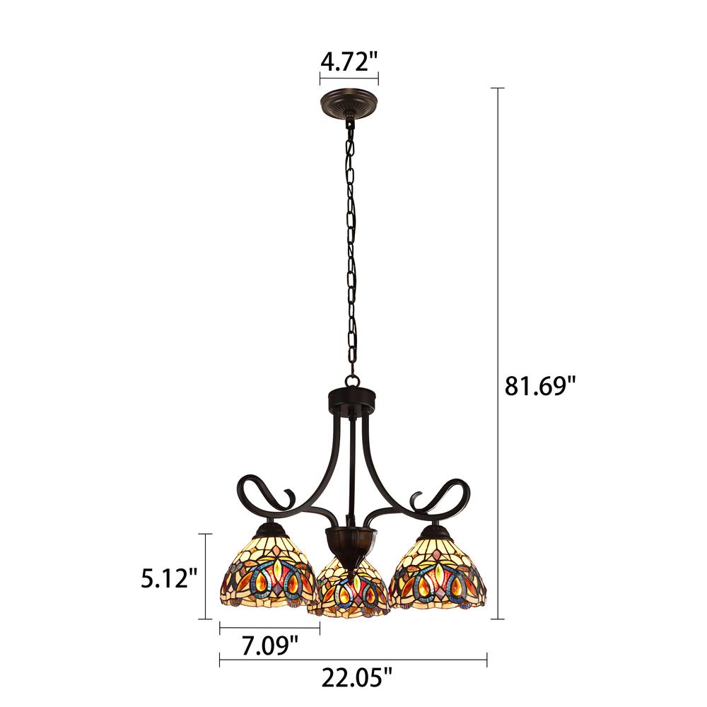 CHLOE Lighting SERENITY Victorian Tiffany-style Dark Bronze 3 Light Mini Chandelier 22" Wide. Picture 5