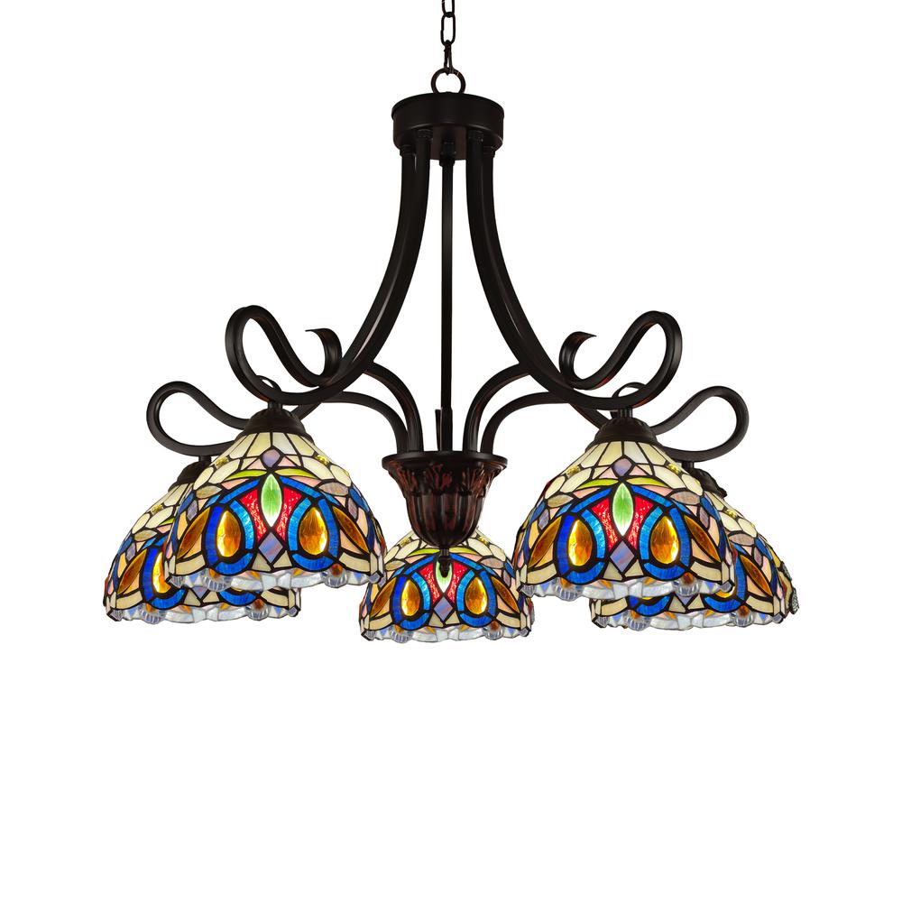 CHLOE Lighting SERENITY Victorian Tiffany-Style Dark Bronze 5 Light Large Chandelier 27" Wide. Picture 1
