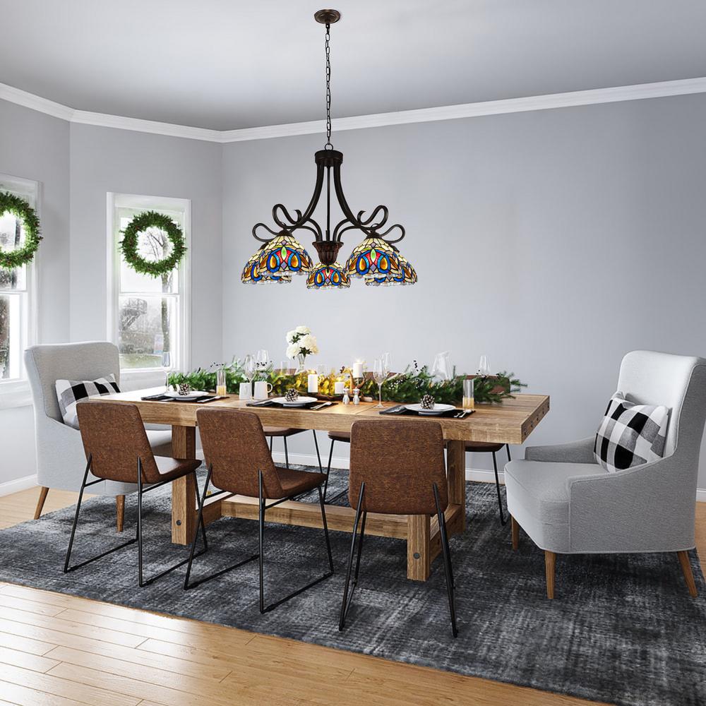 CHLOE Lighting SERENITY Victorian Tiffany-Style Dark Bronze 5 Light Large Chandelier 27" Wide. Picture 5