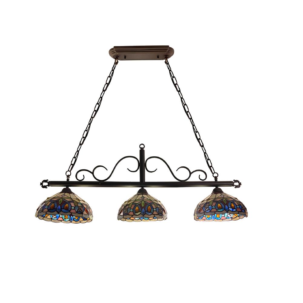 CHLOE Lighting SERENITY Victorian Tiffany-Style Dark Bronze 3 Light Island Pendant 45" Wide. Picture 2