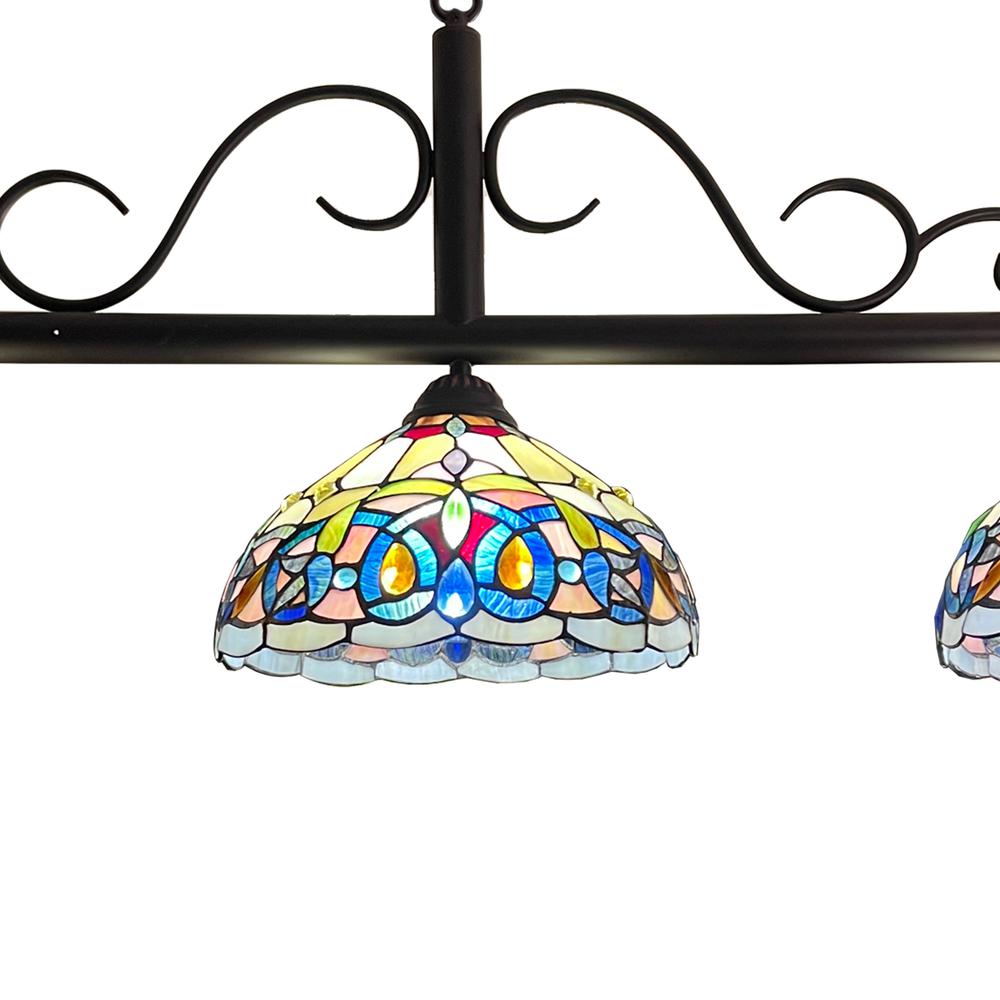 CHLOE Lighting SERENITY Victorian Tiffany-Style Dark Bronze 3 Light Island Pendant 45" Wide. Picture 3