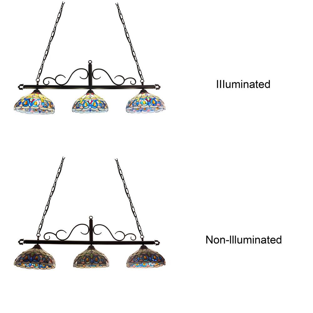 CHLOE Lighting SERENITY Victorian Tiffany-Style Dark Bronze 3 Light Island Pendant 45" Wide. Picture 4