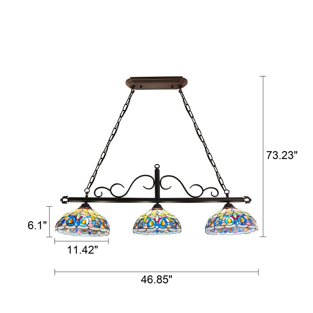 CHLOE Lighting SERENITY Victorian Tiffany-Style Dark Bronze 3 Light Island Pendant 45" Wide. Picture 6