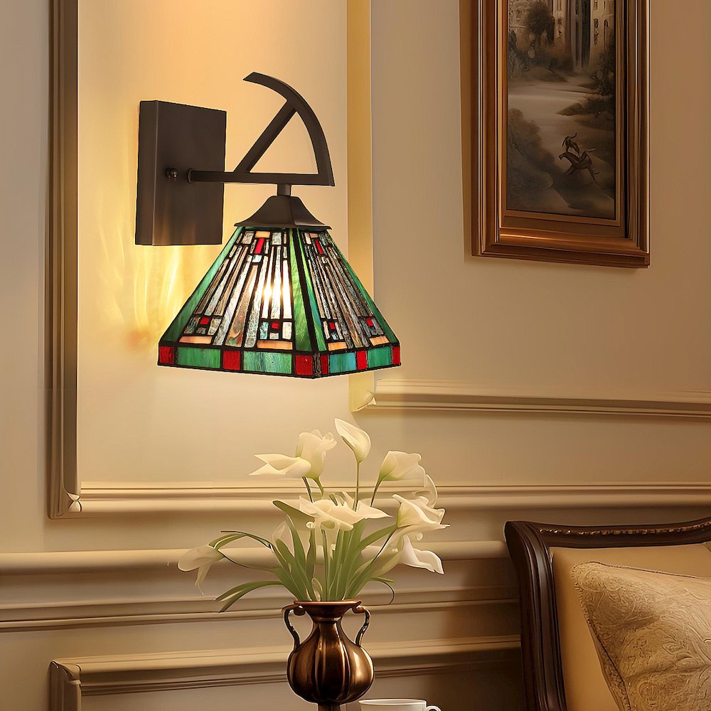 Innes Tiffany-Style 1-Light Mission Wall Sconce 6" Shade. Picture 6