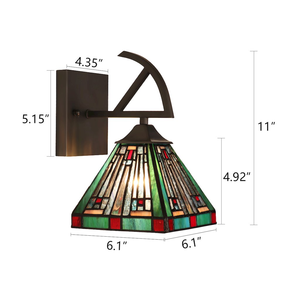 Innes Tiffany-Style 1-Light Mission Wall Sconce 6" Shade. Picture 7