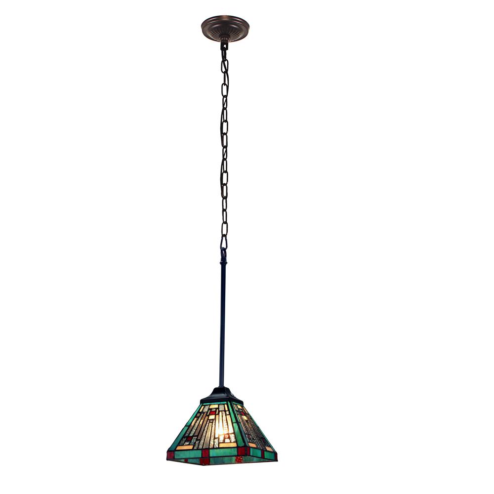 CHLOE Lighting INNES Tiffany-style Dark Bronze 1 Light Mini Pendant 8" Wide. Picture 1