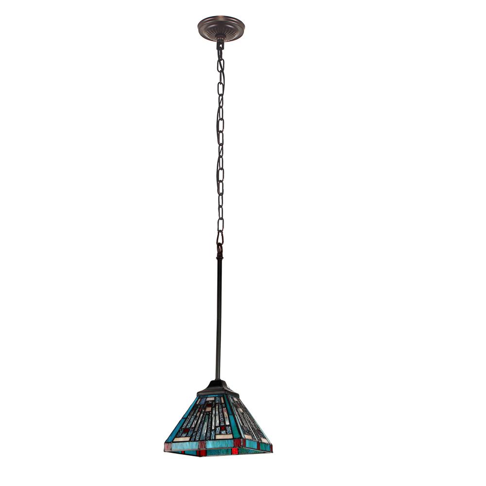 CHLOE Lighting INNES Tiffany-style Dark Bronze 1 Light Mini Pendant 8" Wide. Picture 2