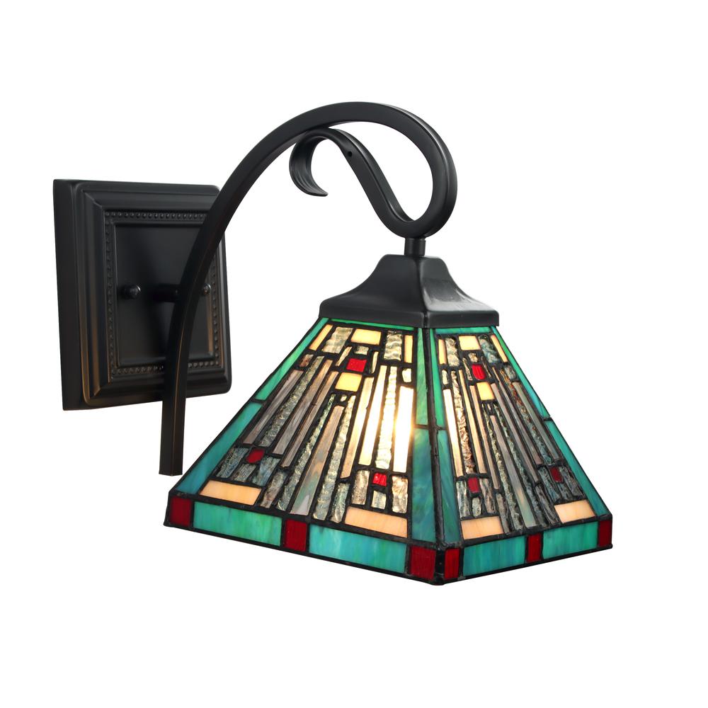 CHLOE Lighting INNES Mission Tiffany-style Blackish Bronze 1 Light Wall Sconce 8" Wide. Picture 1