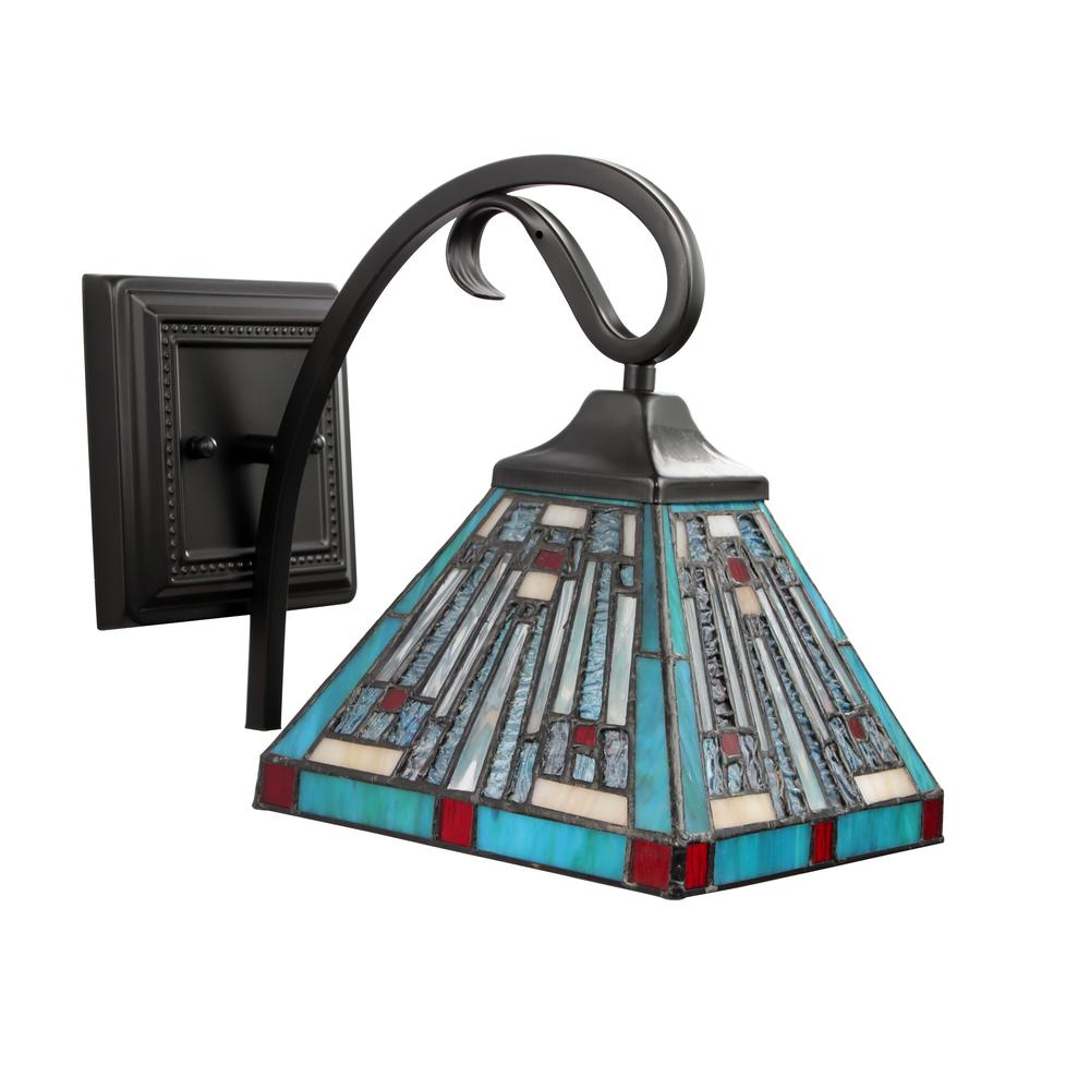 CHLOE Lighting INNES Mission Tiffany-style Blackish Bronze 1 Light Wall Sconce 8" Wide. Picture 2