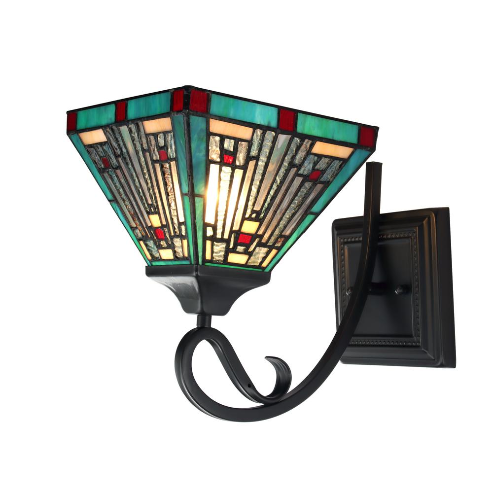 CHLOE Lighting INNES Mission Tiffany-style Blackish Bronze 1 Light Wall Sconce 8" Wide. Picture 3