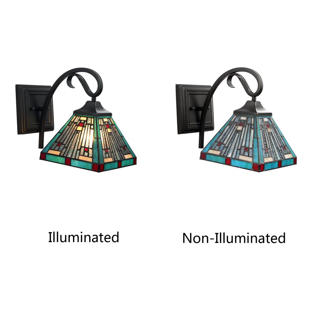 CHLOE Lighting INNES Mission Tiffany-style Blackish Bronze 1 Light Wall Sconce 8" Wide. Picture 5