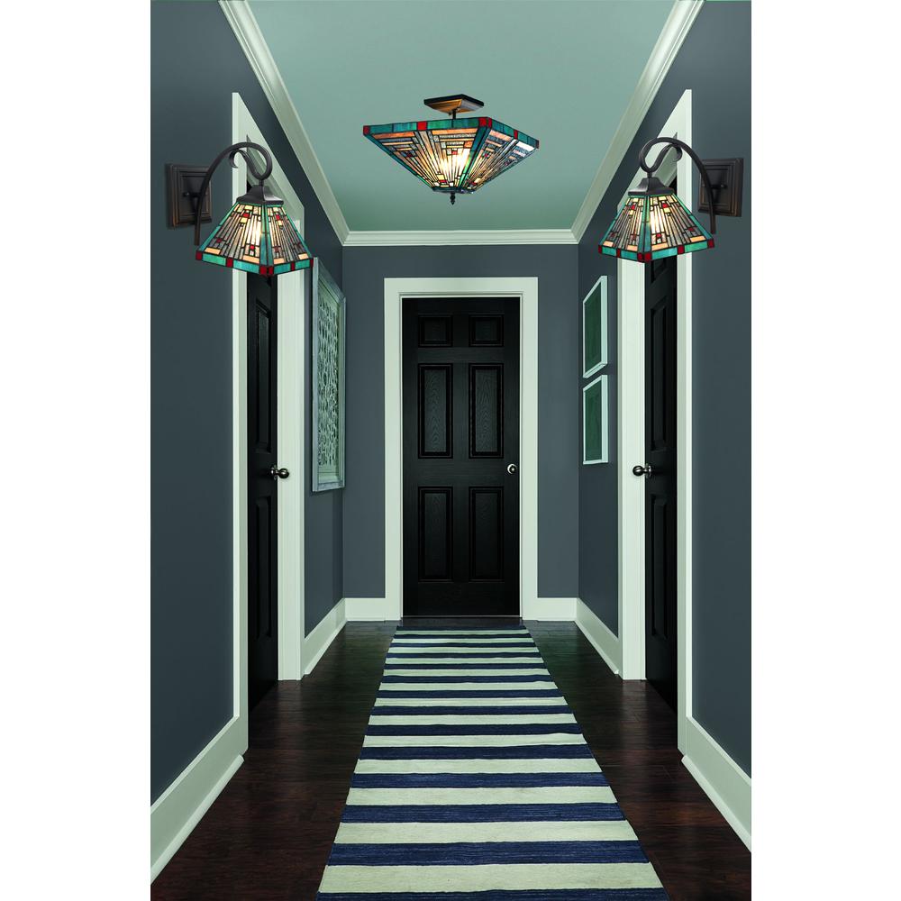 CHLOE Lighting INNES Mission Tiffany-style Blackish Bronze 1 Light Wall Sconce 8" Wide. Picture 6