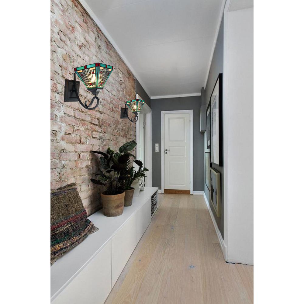 CHLOE Lighting INNES Mission Tiffany-style Blackish Bronze 1 Light Wall Sconce 8" Wide. Picture 7