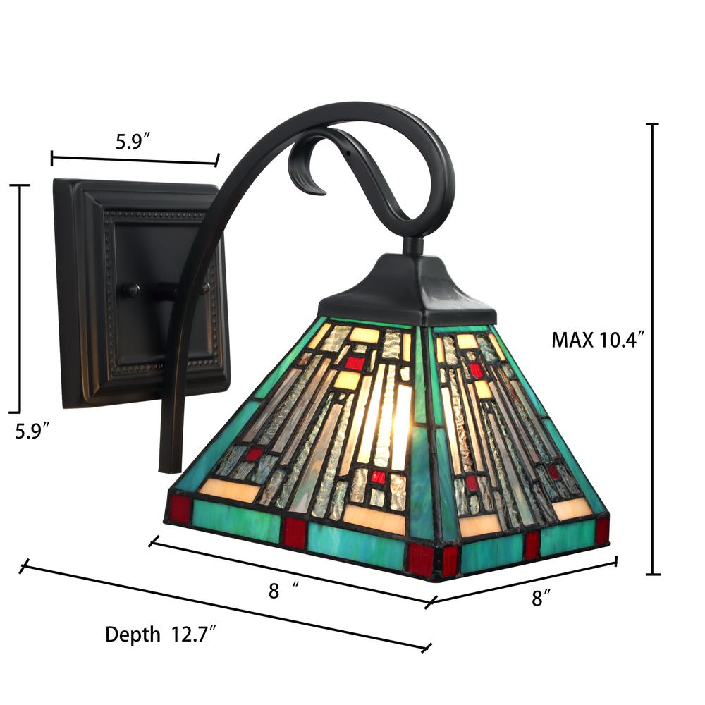 CHLOE Lighting INNES Mission Tiffany-style Blackish Bronze 1 Light Wall Sconce 8" Wide. Picture 8