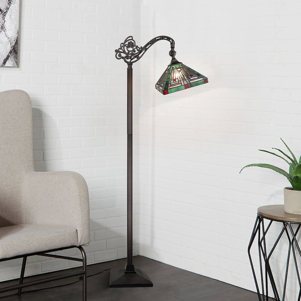 Innes Tiffany-Style 1-Light Mission Reading Floor Lamp 11" Shade. Picture 8