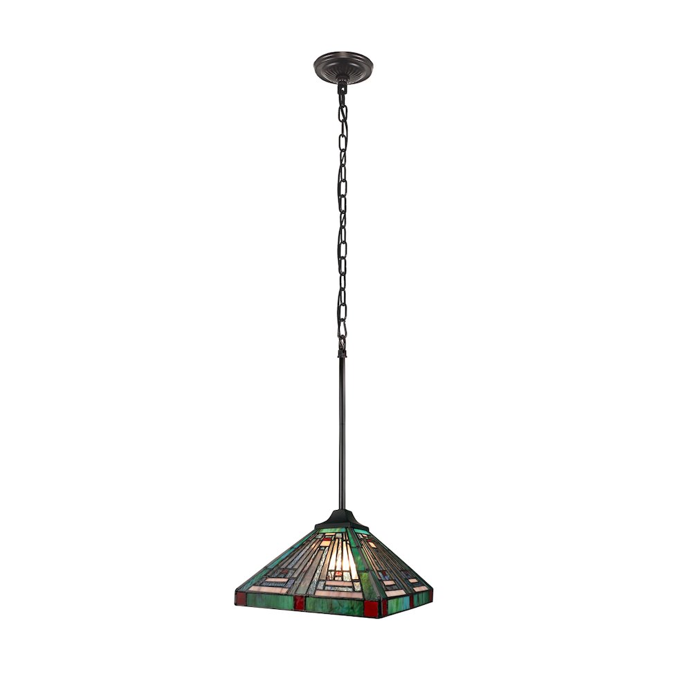 INNES Tiffany-Style 1-Light Mission Ceiling Pendant 12" Shade. Picture 2