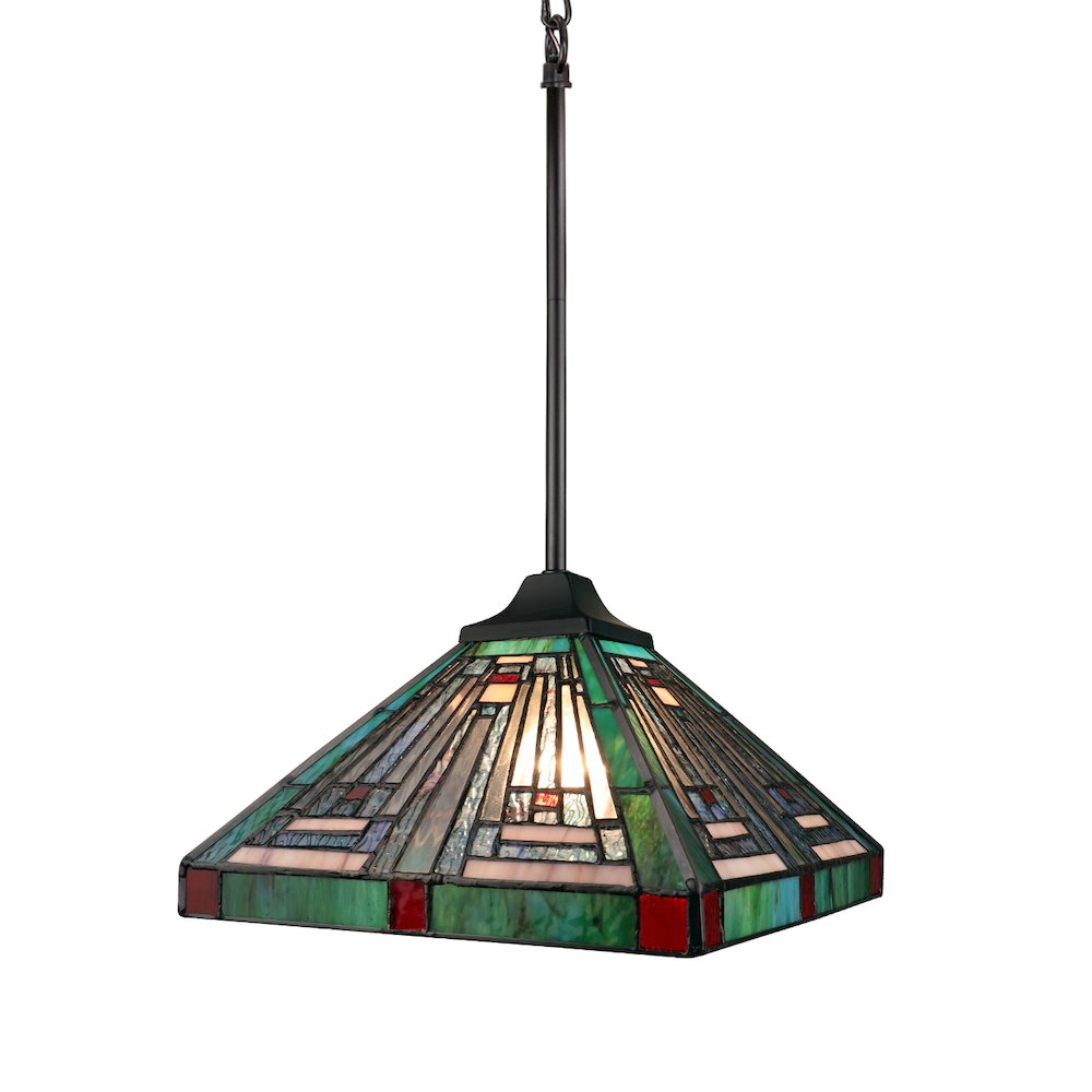 INNES Tiffany-Style 1-Light Mission Ceiling Pendant 12" Shade. Picture 4