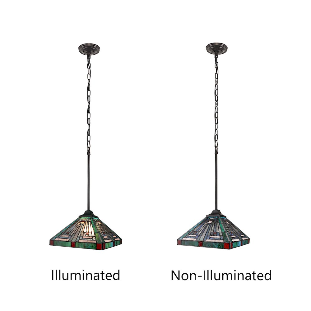 INNES Tiffany-Style 1-Light Mission Ceiling Pendant 12" Shade. Picture 7
