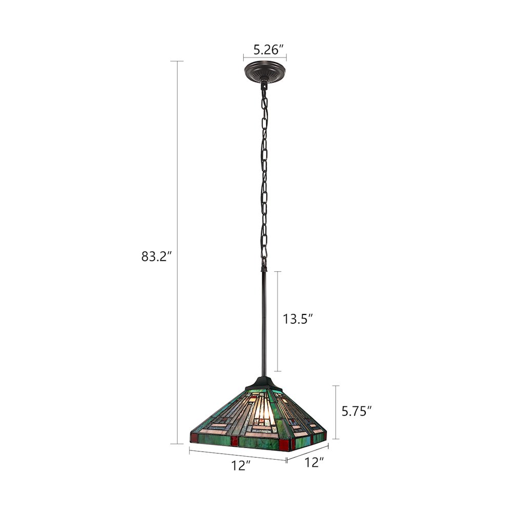 INNES Tiffany-Style 1-Light Mission Ceiling Pendant 12" Shade. Picture 8