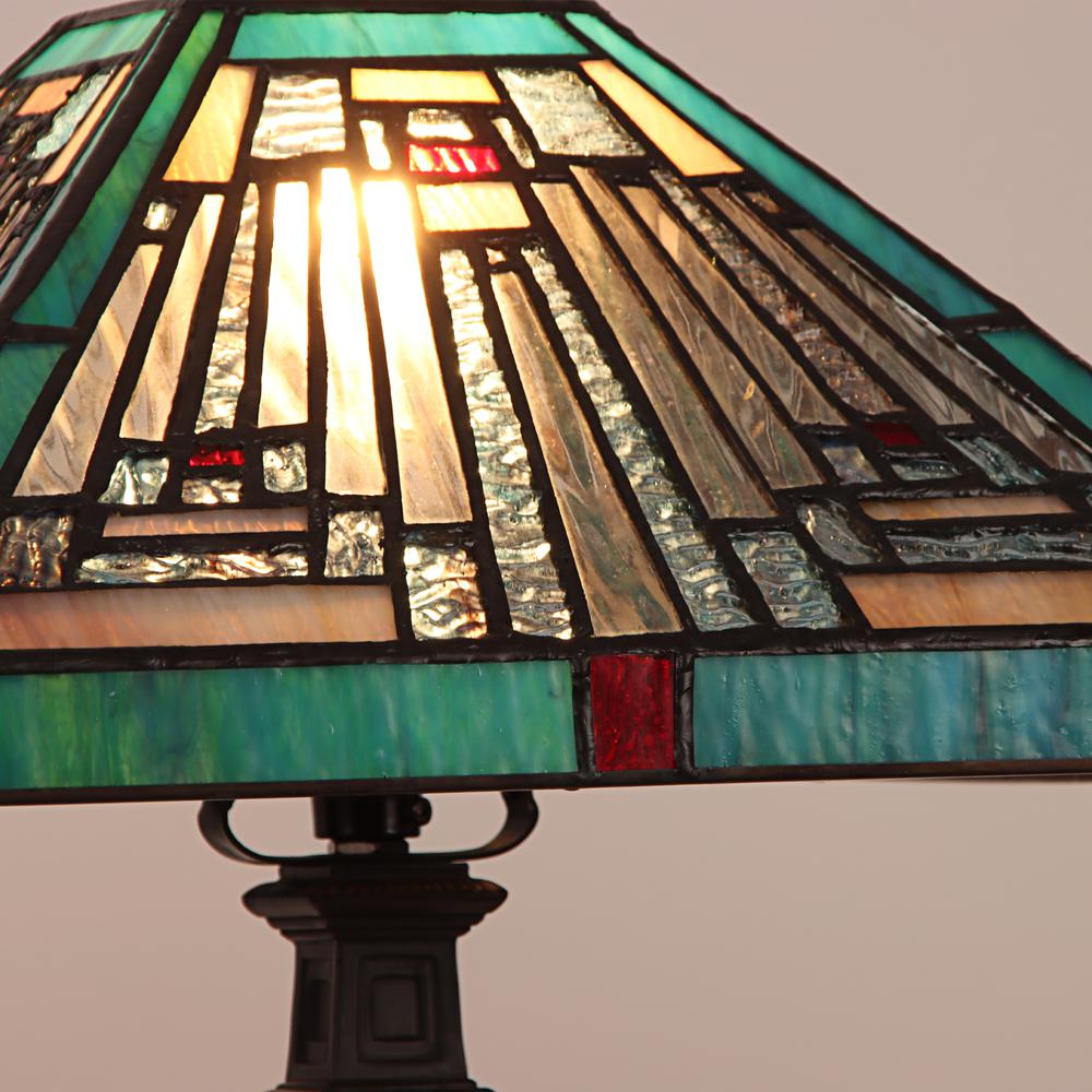 CHLOE Lighting INNES Mission Tiffany-style Blackish Bronze 1 Light Table Lamp 12" Wide. Picture 4