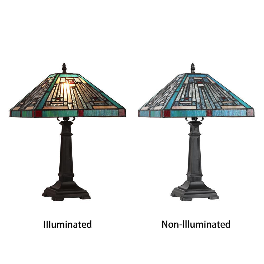 CHLOE Lighting INNES Mission Tiffany-style Blackish Bronze 1 Light Table Lamp 12" Wide. Picture 3