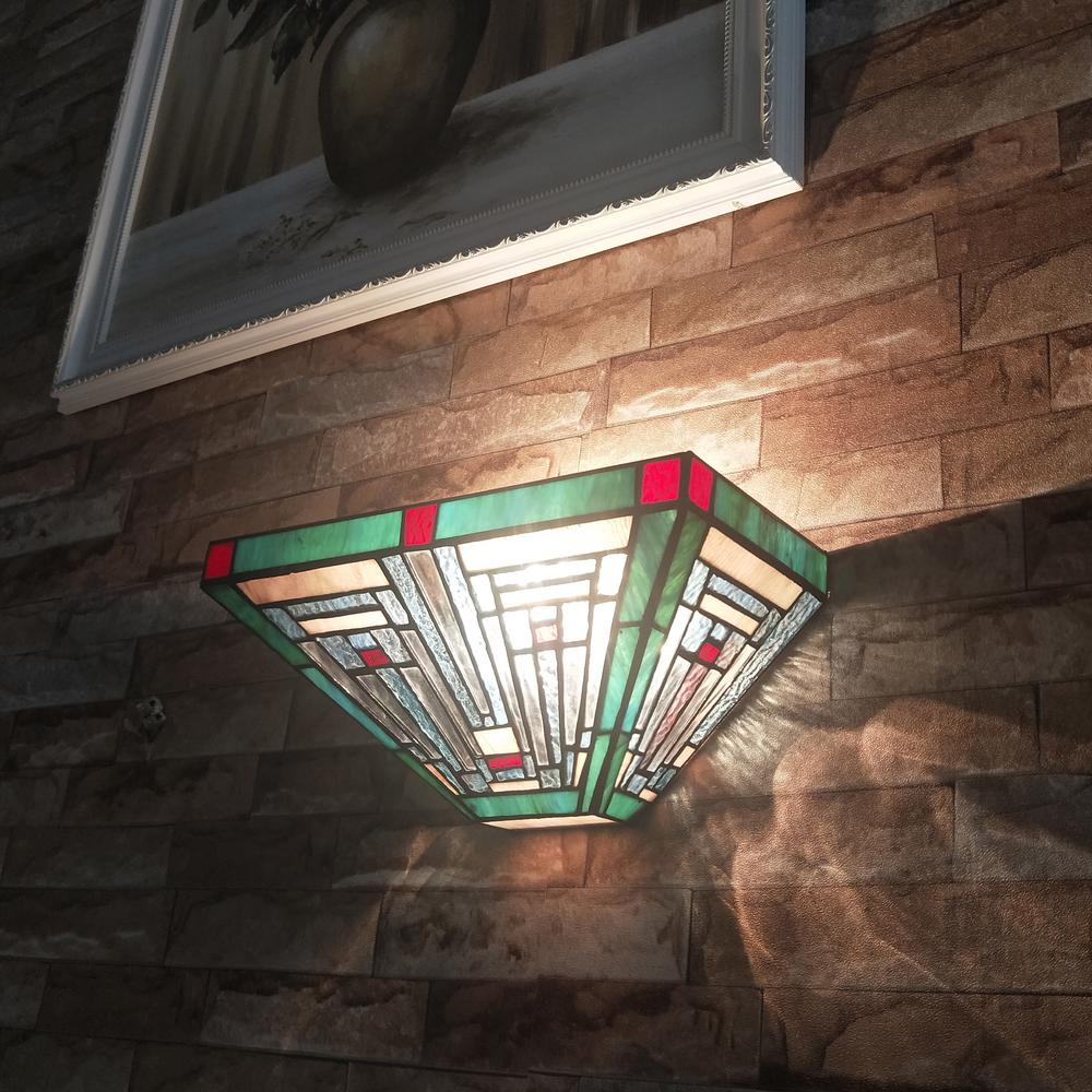 CHLOE Lighting INNES Tiffany-style Blackish Bronze 1 Light Mission Indoor Wall Sconce 12" Wide. Picture 4