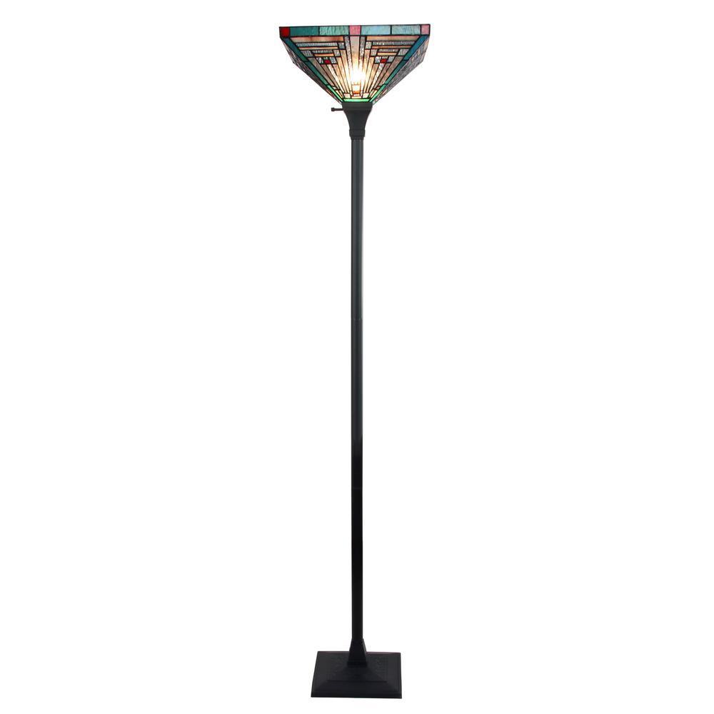 INNES Mission Tiffany-style Blackish Bronze 1 Light Torchiere Lamp 14" Wide. Picture 1