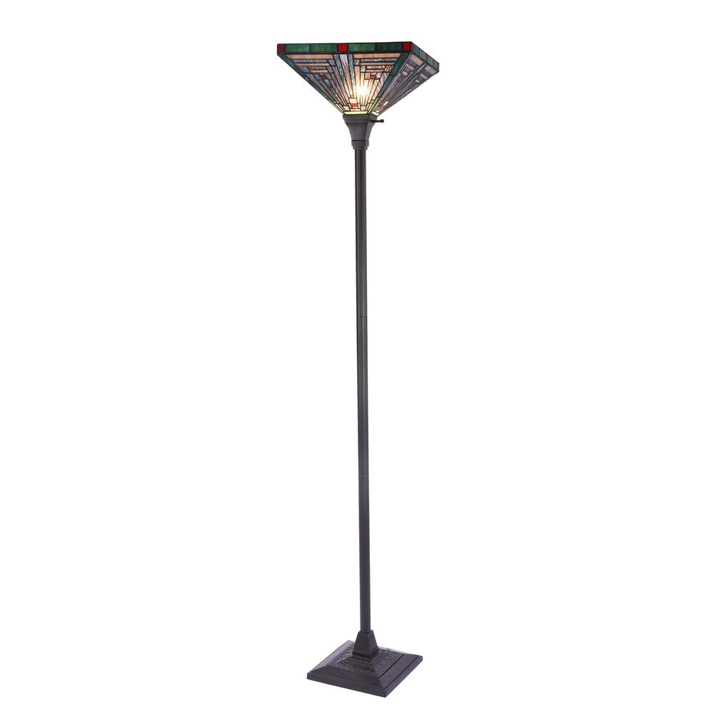 INNES Mission Tiffany-style Blackish Bronze 1 Light Torchiere Lamp 14" Wide. Picture 3