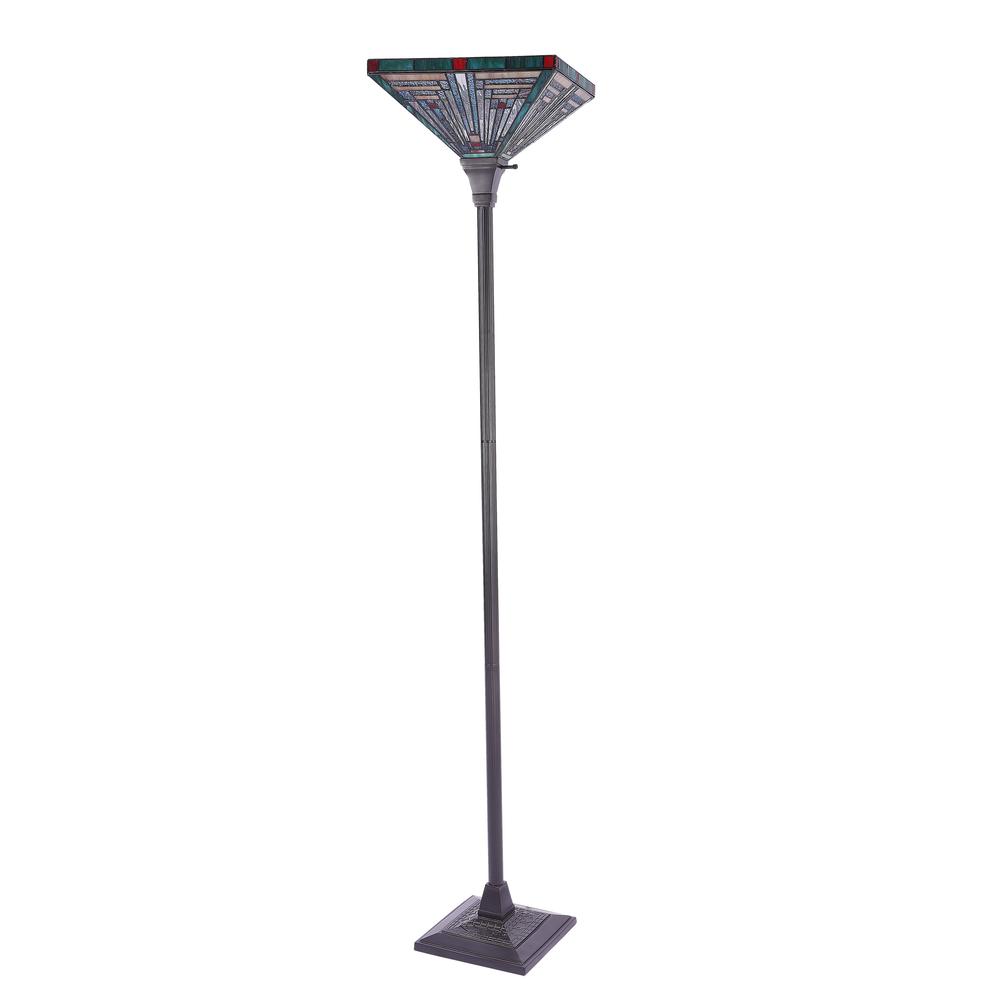 INNES Mission Tiffany-style Blackish Bronze 1 Light Torchiere Lamp 14" Wide. Picture 4