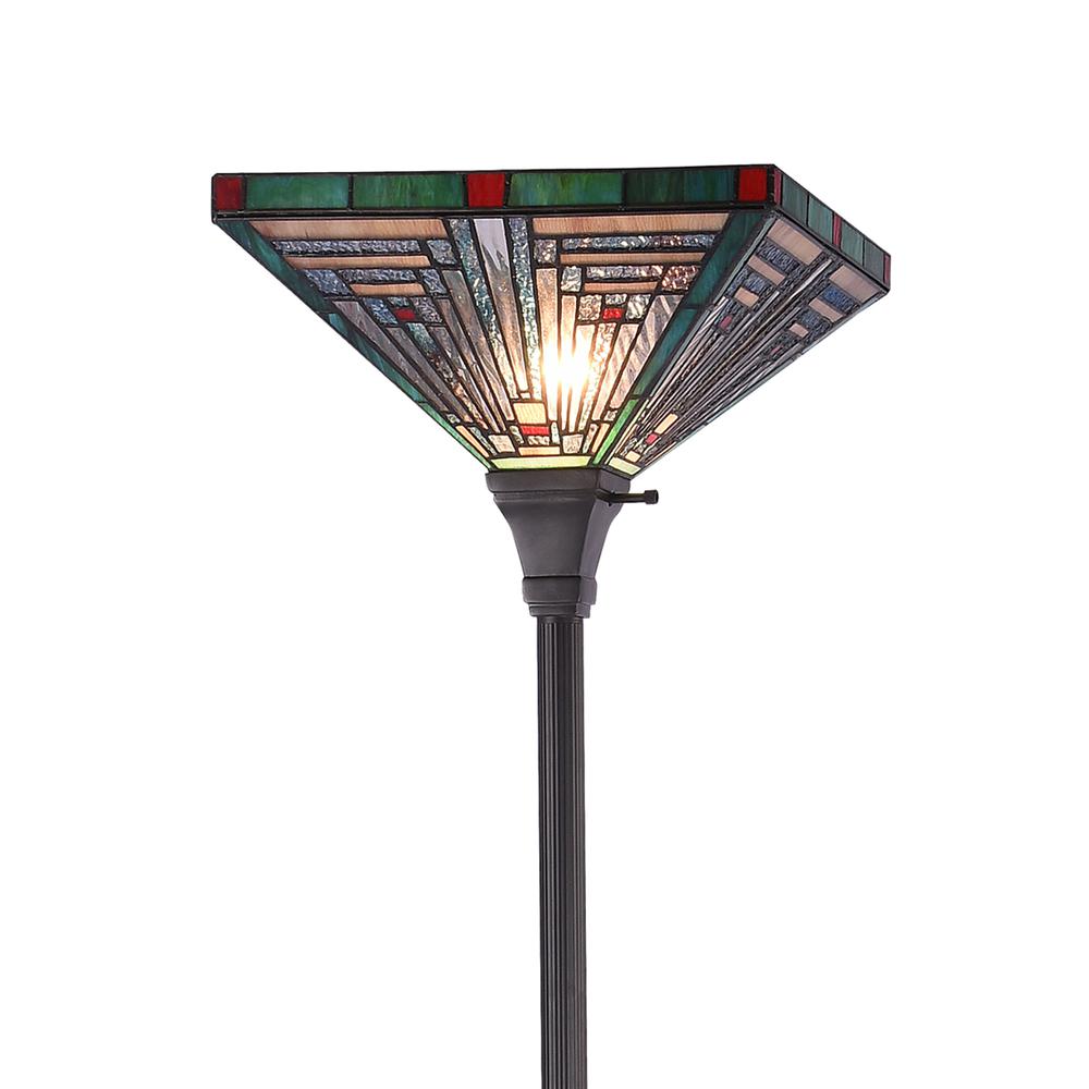INNES Mission Tiffany-style Blackish Bronze 1 Light Torchiere Lamp 14" Wide. Picture 5