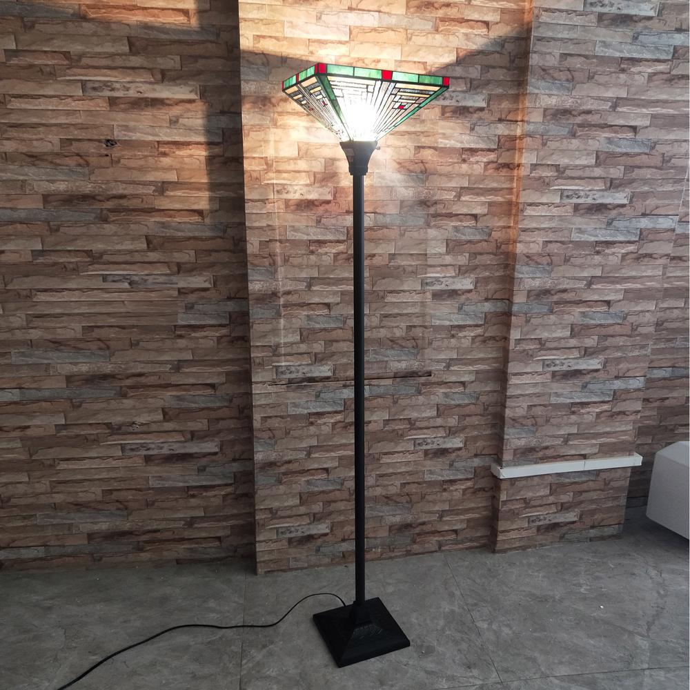 INNES Mission Tiffany-style Blackish Bronze 1 Light Torchiere Lamp 14" Wide. Picture 9