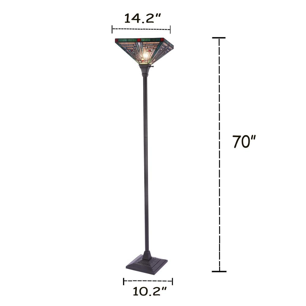 INNES Mission Tiffany-style Blackish Bronze 1 Light Torchiere Lamp 14" Wide. Picture 10