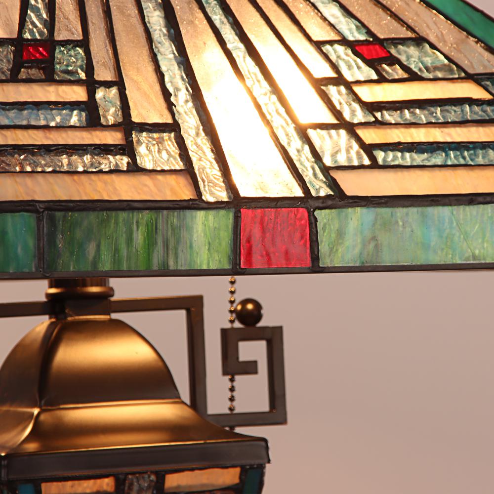 CHLOE Lighting INNES Mission Tiffany-style Blackish Bronze 3 Light Double Lit Table Lamp 16" Wide. Picture 3