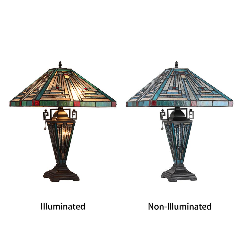 CHLOE Lighting INNES Mission Tiffany-style Blackish Bronze 3 Light Double Lit Table Lamp 16" Wide. Picture 7