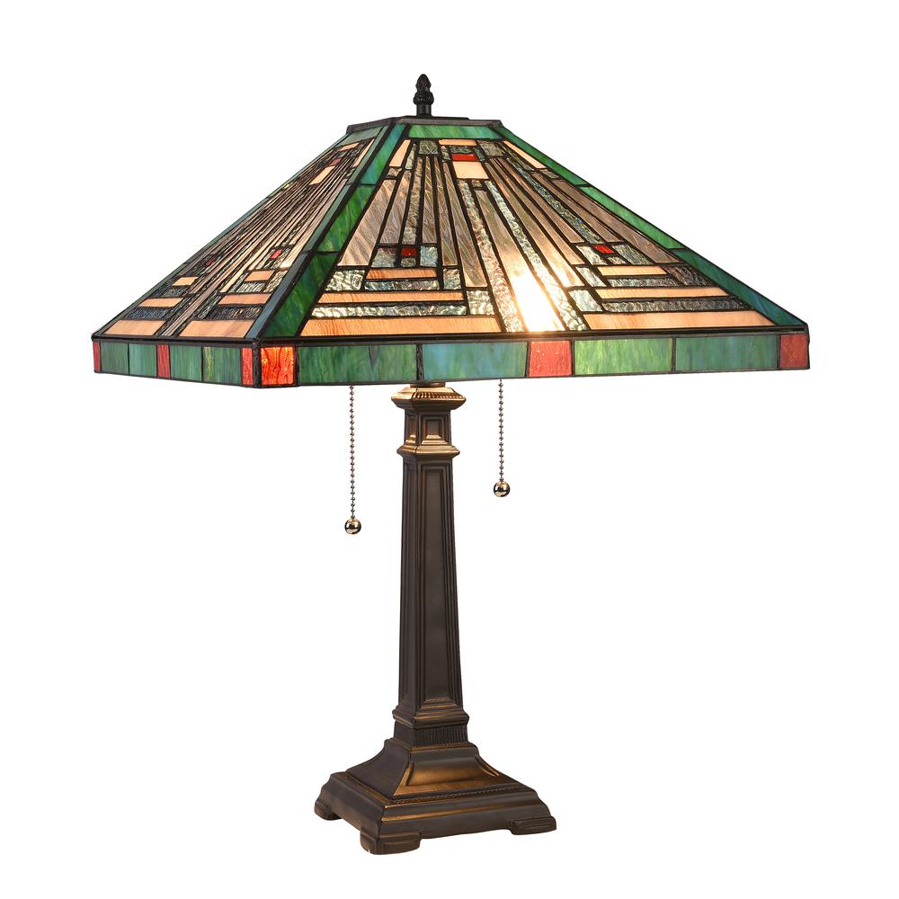 CHLOE Lighting INNES Tiffany-style Blackish Bronze 2 Light Table Lamp 16" Shade. Picture 1