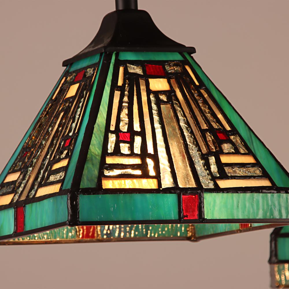 CHLOE Lighting INNES Mission Tiffany-style Blackish Bronze 3 Light Mini Chandelier 22" Wide. Picture 3