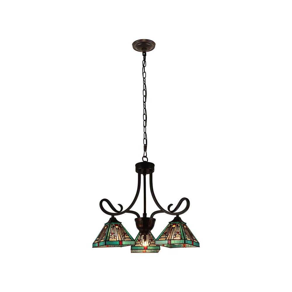 CHLOE Lighting INNES Mission Tiffany-style Blackish Bronze 3 Light Mini Chandelier 22" Wide. Picture 4