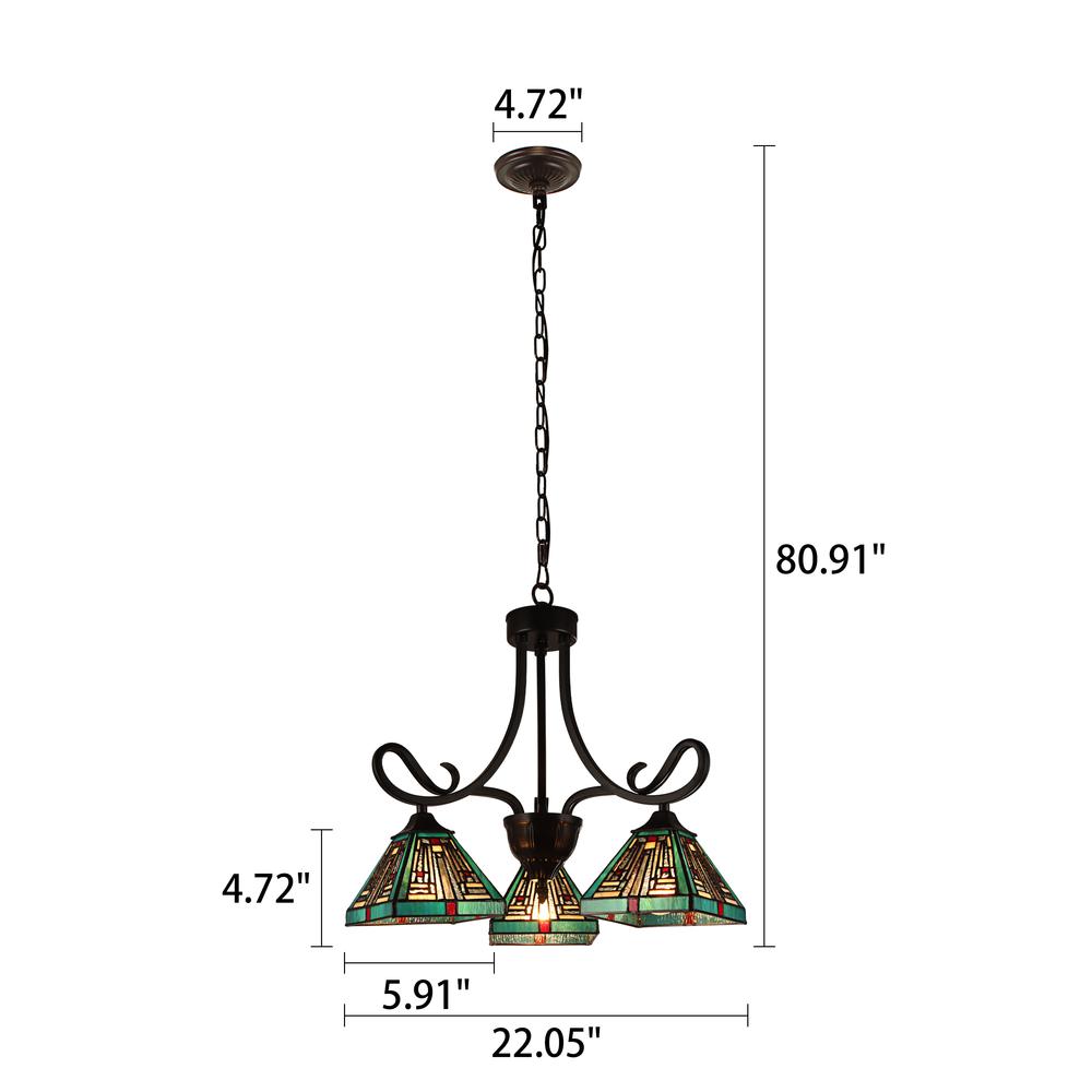 CHLOE Lighting INNES Mission Tiffany-style Blackish Bronze 3 Light Mini Chandelier 22" Wide. Picture 7