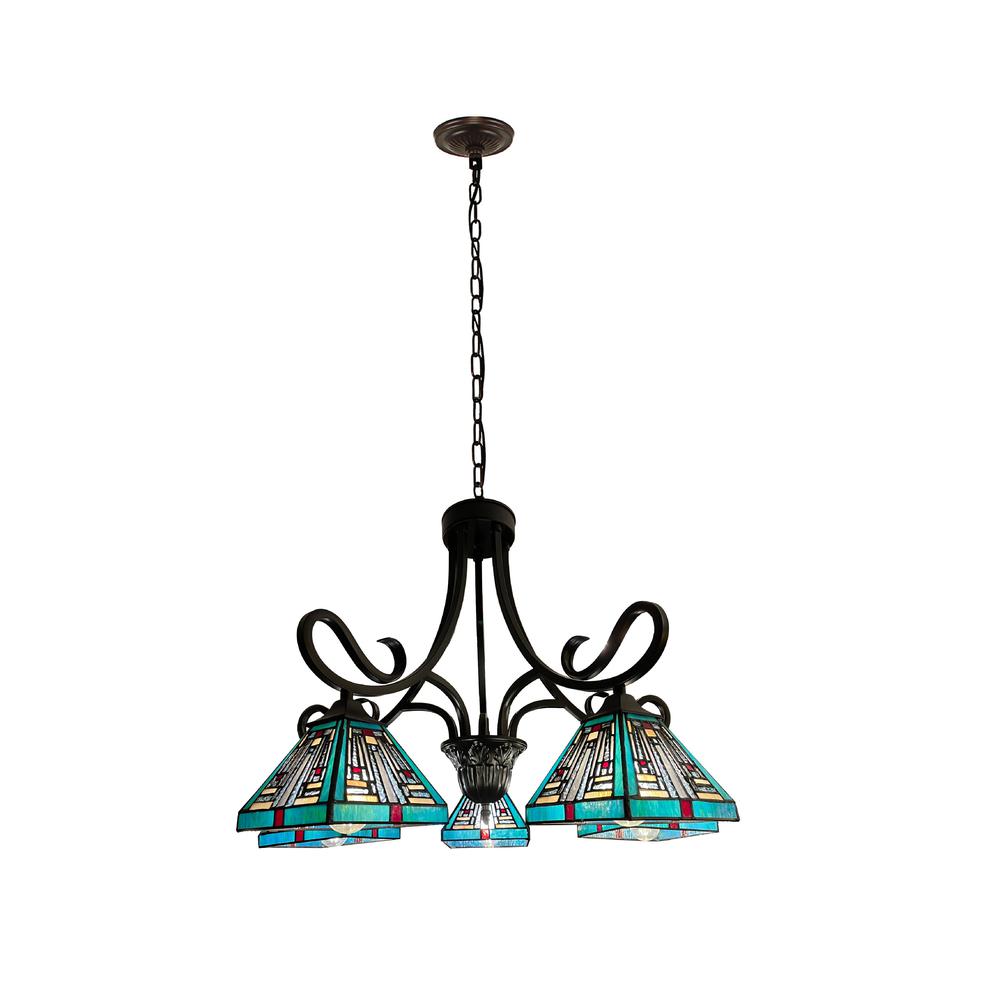 CHLOE Lighting INNES Mission Tiffany-Style Blackish Bronze 5 Light Large Chandelier 26" Wide. Picture 1