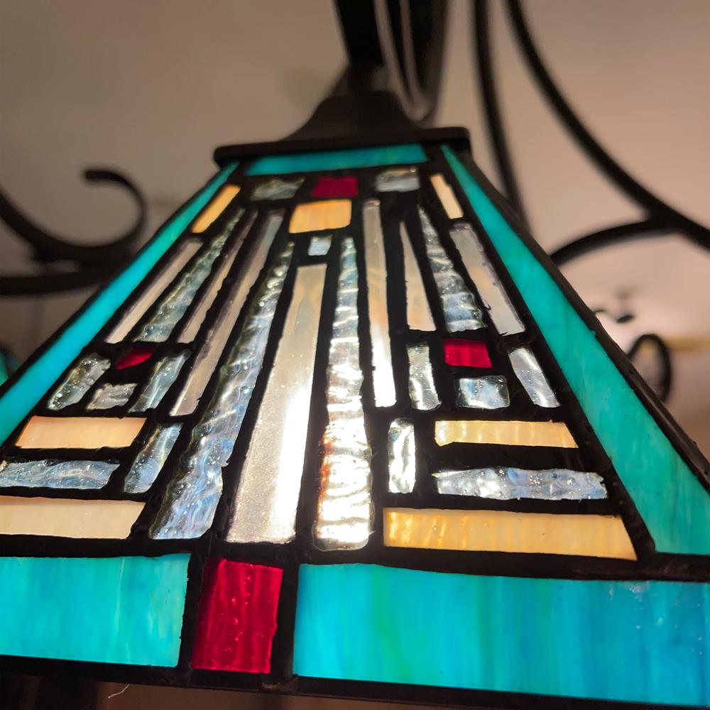 CHLOE Lighting INNES Mission Tiffany-Style Blackish Bronze 5 Light Large Chandelier 26" Wide. Picture 3