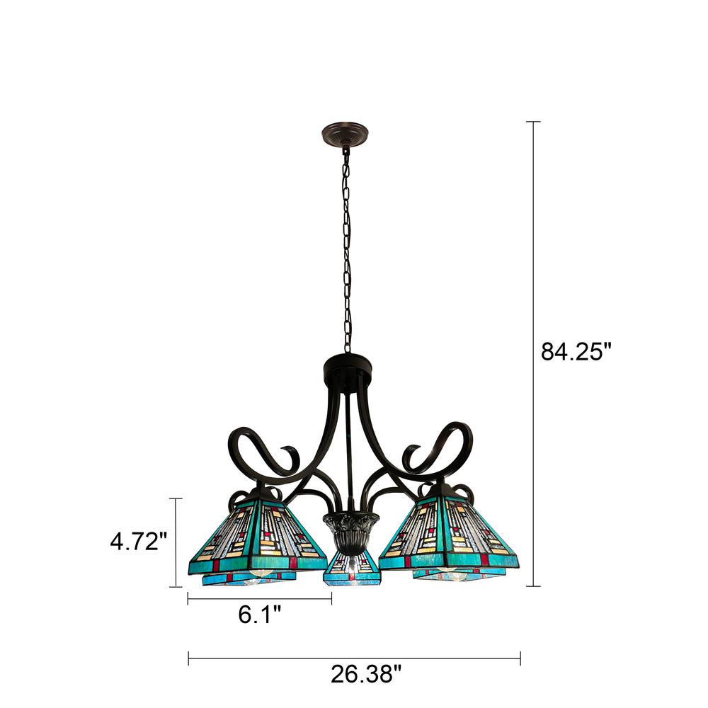 CHLOE Lighting INNES Mission Tiffany-Style Blackish Bronze 5 Light Large Chandelier 26" Wide. Picture 6