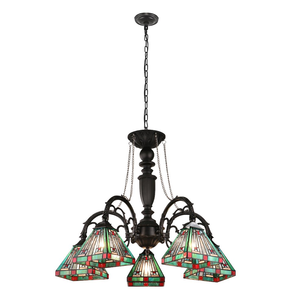Innes Tiffany-Style 5-Light Mission Large Chandelier 27" Wide. Picture 1