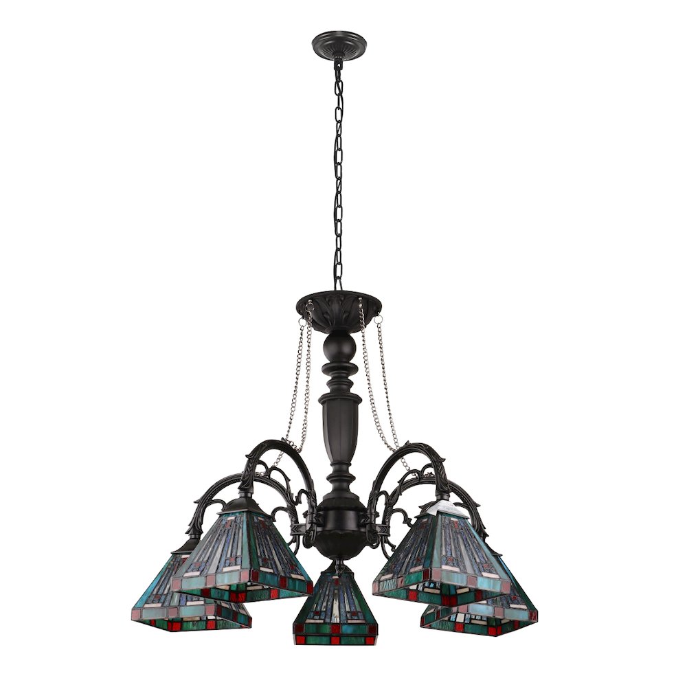 Innes Tiffany-Style 5-Light Mission Large Chandelier 27" Wide. Picture 2