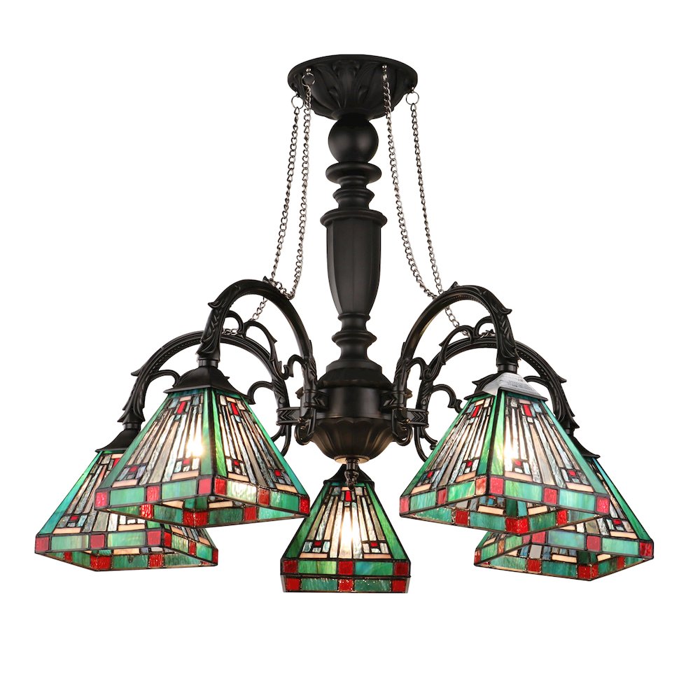 Innes Tiffany-Style 5-Light Mission Large Chandelier 27" Wide. Picture 3